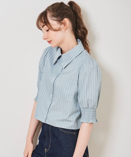 31 Sons de mode（トランテアン　ソン　ドゥ　モード）の「シャーリング袖クロップドシャツ（シャツ/ブラウス・レディース・ネイビー/ライトグリーン/オフホワイト・36）」の13枚目の写真