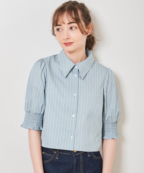 31 Sons de mode（トランテアン　ソン　ドゥ　モード）の「シャーリング袖クロップドシャツ（シャツ/ブラウス・レディース・ネイビー/ライトグリーン/オフホワイト・36）」の11枚目の写真