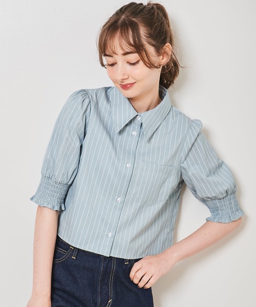 31 Sons de mode（トランテアン　ソン　ドゥ　モード）の「シャーリング袖クロップドシャツ（シャツ/ブラウス・レディース・ネイビー/ライトグリーン/オフホワイト・36）」の12枚目の写真