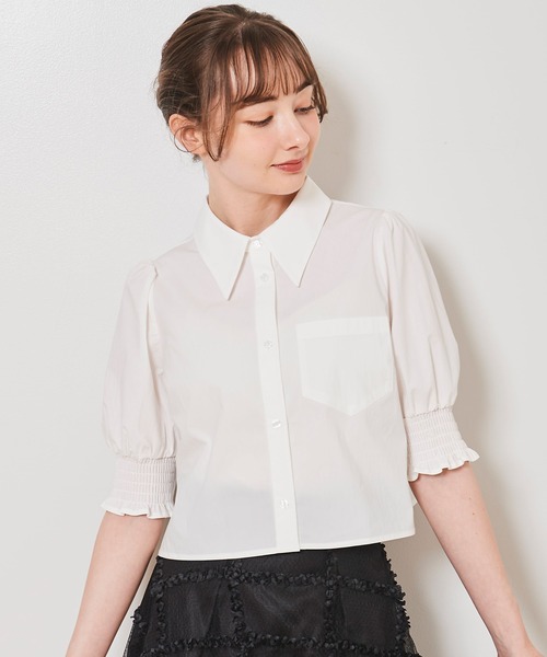 31 Sons de mode（トランテアン　ソン　ドゥ　モード）の「シャーリング袖クロップドシャツ（シャツ/ブラウス・レディース・ネイビー/ライトグリーン/オフホワイト・36）」の5枚目の写真