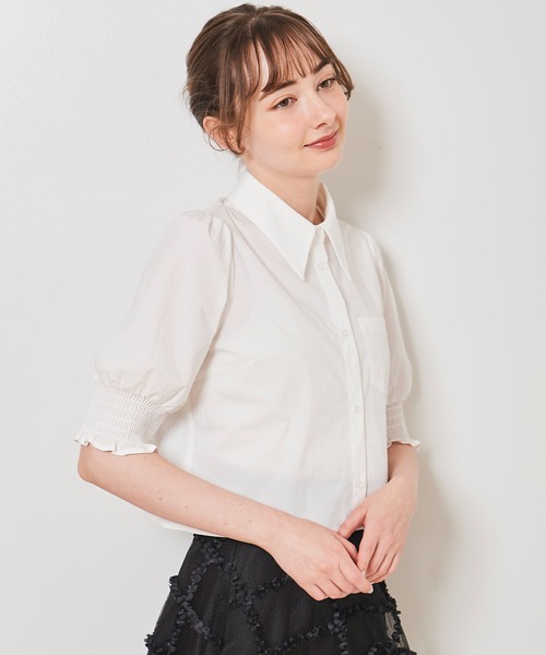 31 Sons de mode（トランテアン　ソン　ドゥ　モード）の「シャーリング袖クロップドシャツ（シャツ/ブラウス・レディース・ネイビー/ライトグリーン/オフホワイト・36）」の6枚目の写真