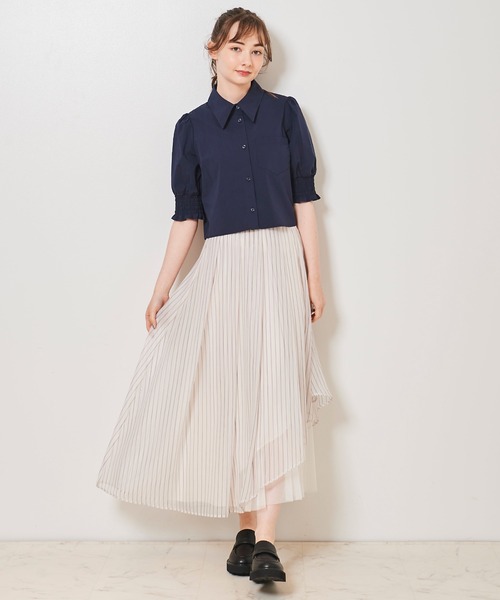 31 Sons de mode（トランテアン　ソン　ドゥ　モード）の「シャーリング袖クロップドシャツ（シャツ/ブラウス・レディース・ネイビー/ライトグリーン/オフホワイト・36）」の21枚目の写真