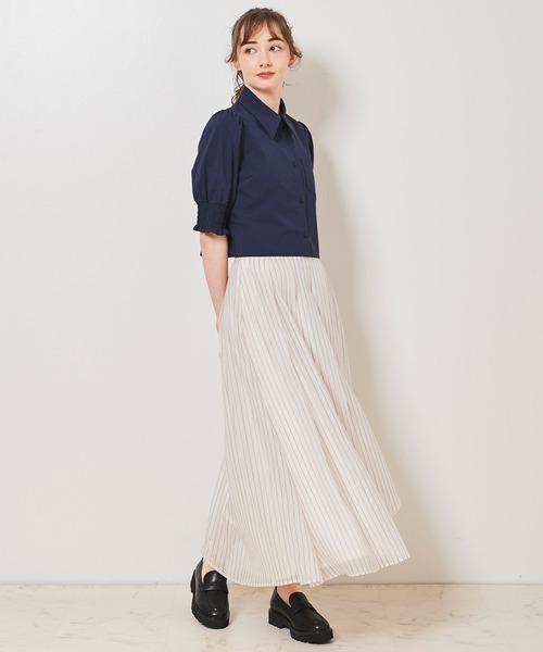 31 Sons de mode（トランテアン　ソン　ドゥ　モード）の「シャーリング袖クロップドシャツ（シャツ/ブラウス・レディース・ネイビー/ライトグリーン/オフホワイト・36）」の22枚目の写真