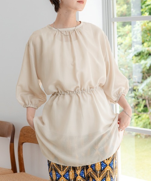 LEPSIM（レプシィム）の「2P2WAYデザイン5分袖ブラウス【2点セット】　116422（シャツ/ブラウス・レディース・オレンジ/ブラック/ベージュ/オフホワイト・FREE）」の4枚目の写真