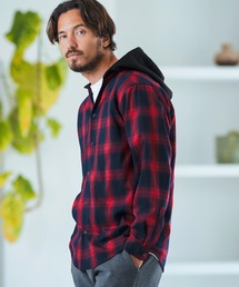 ms5725-Ombre Check Skipper Design Hooded Shirt シャツ