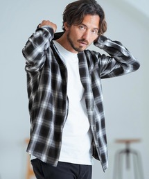 ms5725-Ombre Check Skipper Design Hooded Shirt シャツ