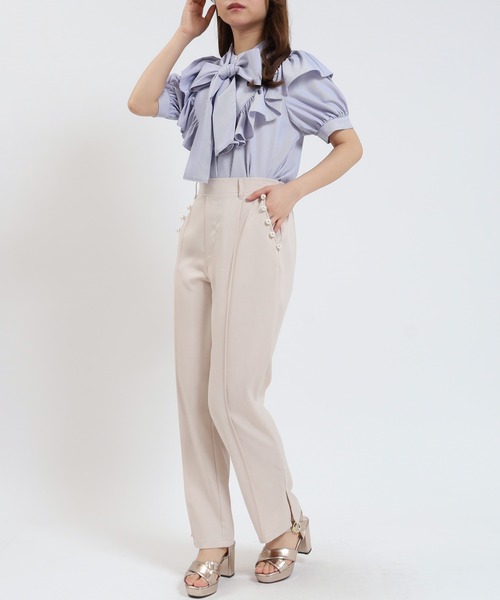 ASTORIA ODIER（アストリアオディール）の「ストライプボウタイフリルブラウス（シャツ/ブラウス・レディース・ブルー/ブラック・MEDIUM）」の7枚目の写真