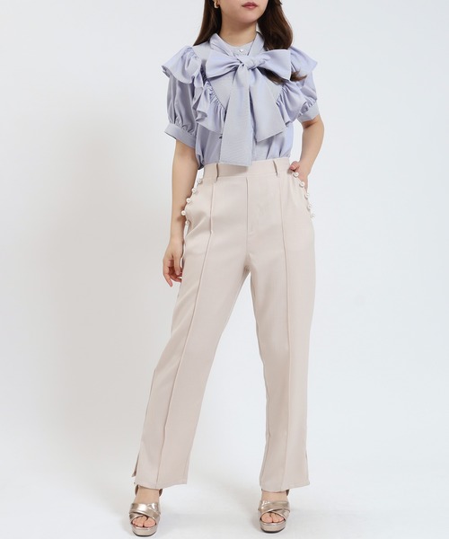 ASTORIA ODIER（アストリアオディール）の「ストライプボウタイフリルブラウス（シャツ/ブラウス・レディース・ブルー/ブラック・MEDIUM）」の8枚目の写真