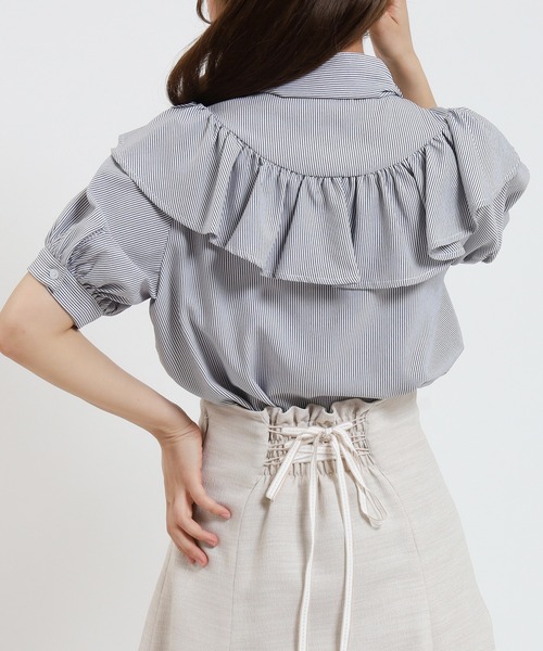 ASTORIA ODIER（アストリアオディール）の「ストライプボウタイフリルブラウス（シャツ/ブラウス・レディース・ブルー/ブラック・MEDIUM）」の10枚目の写真