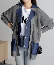 RANAN | 重ね着風デニム切替ニットジャケット(デニムジャケット)