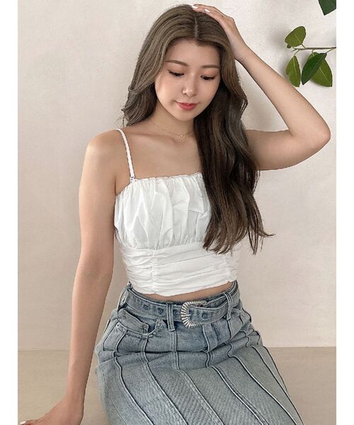 GYDA（ジェイダ）の「ギャザーショートブラウス（キャミソール・レディース・ブラック/オフホワイト・FREE）」の6枚目の写真