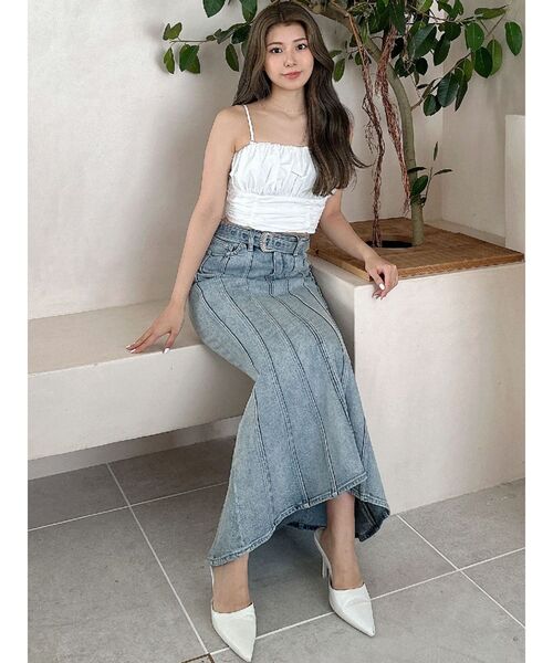 GYDA（ジェイダ）の「ギャザーショートブラウス（キャミソール・レディース・ブラック/オフホワイト・FREE）」の9枚目の写真