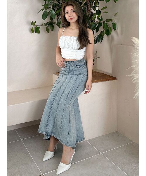 GYDA（ジェイダ）の「ギャザーショートブラウス（キャミソール・レディース・ブラック/オフホワイト・FREE）」の11枚目の写真