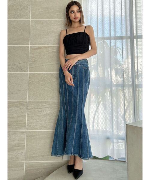 GYDA（ジェイダ）の「ギャザーショートブラウス（キャミソール・レディース・ブラック/オフホワイト・FREE）」の18枚目の写真