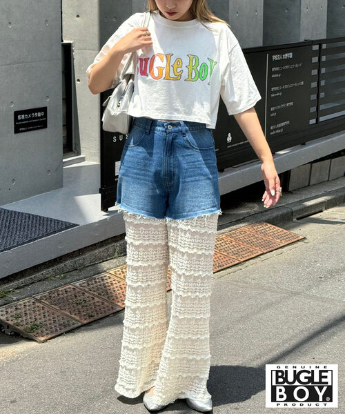 CIAOPANIC(チャオパニック)の「【BUGLE BOY/ビューグル ボーイ】古着ライクショート丈Tシャツ(Tシャツ/カットソー・レディース・ホワイト/オレンジ・FREE)」の4枚目の写真