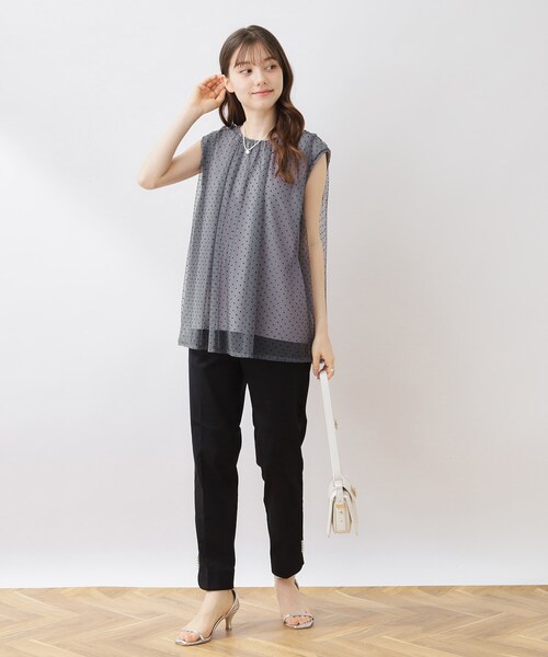 couture brooch（クチュールブローチ）の「◆【インしないでキマる】フロッキードットチュニック（チュニック・レディース・グレー系/ブラック系/キャメル・36/38/42）」の4枚目の写真