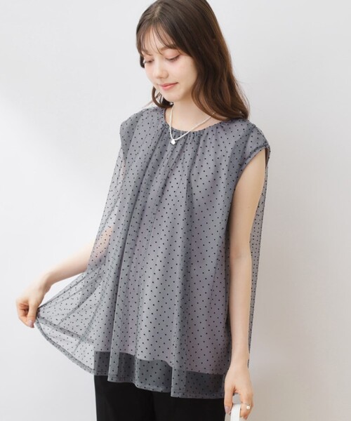 couture brooch（クチュールブローチ）の「◆【インしないでキマる】フロッキードットチュニック（チュニック・レディース・グレー系/ブラック系/キャメル・36/38/42）」の7枚目の写真