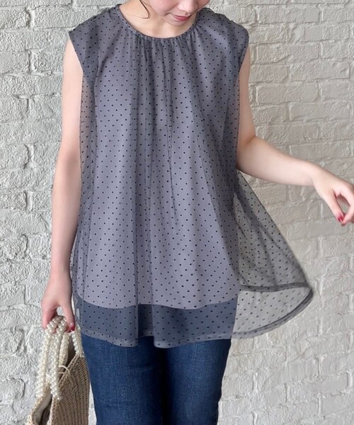 couture brooch（クチュールブローチ）の「◆【インしないでキマる】フロッキードットチュニック（チュニック・レディース・グレー系/ブラック系/キャメル・36/38/42）」の16枚目の写真