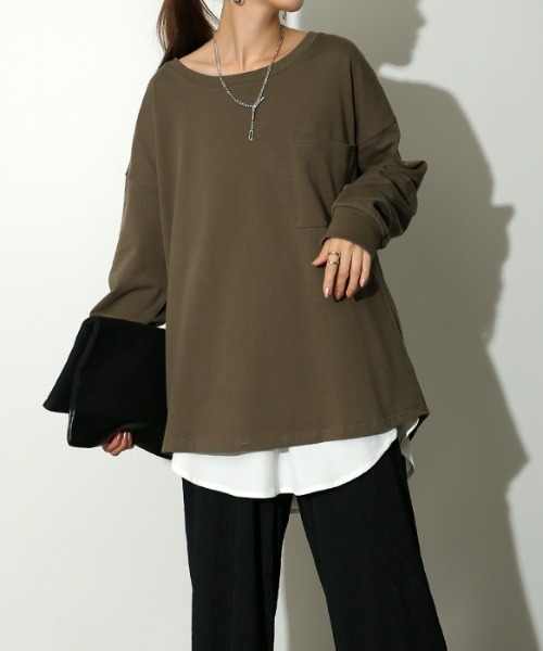 HUG.U(ハグユー)の「ロングTシャツ(Tシャツ/カットソー・レディース・ダークグレー/モカ/ホワイト/ブラック/オリーブ・FREE)」の5枚目の写真