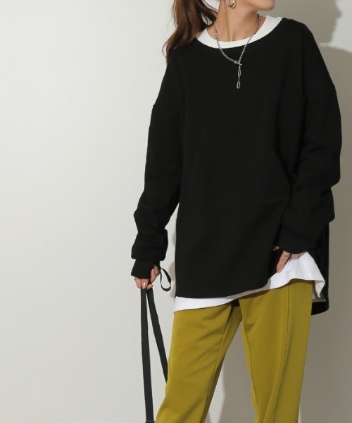HUG.U(ハグユー)の「ロングTシャツ(Tシャツ/カットソー・レディース・ダークグレー/モカ/ホワイト/ブラック/オリーブ・FREE)」の1枚目の写真