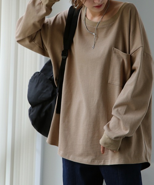 HUG.U(ハグユー)の「ロングTシャツ(Tシャツ/カットソー・レディース・ダークグレー/モカ/ホワイト/ブラック/オリーブ・FREE)」の12枚目の写真