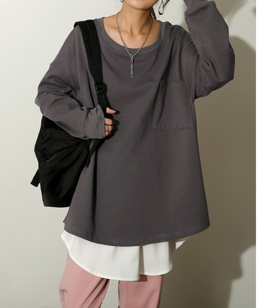 HUG.U(ハグユー)の「ロングTシャツ(Tシャツ/カットソー・レディース・ダークグレー/モカ/ホワイト/ブラック/オリーブ・FREE)」の9枚目の写真
