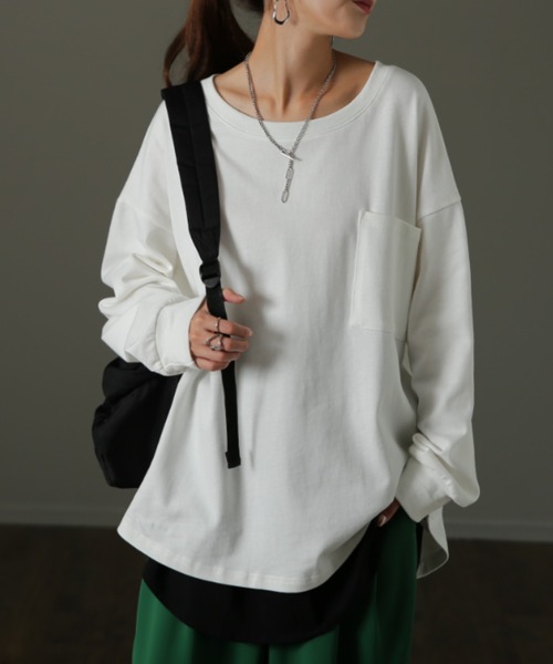 HUG.U(ハグユー)の「ロングTシャツ(Tシャツ/カットソー・レディース・ダークグレー/モカ/ホワイト/ブラック/オリーブ・FREE)」の6枚目の写真