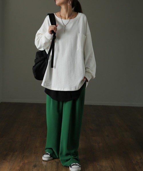 HUG.U(ハグユー)の「ロングTシャツ(Tシャツ/カットソー・レディース・ダークグレー/モカ/ホワイト/ブラック/オリーブ・FREE)」の8枚目の写真