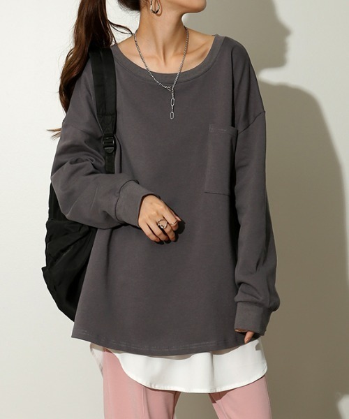 HUG.U(ハグユー)の「ロングTシャツ(Tシャツ/カットソー・レディース・ダークグレー/モカ/ホワイト/ブラック/オリーブ・FREE)」の10枚目の写真