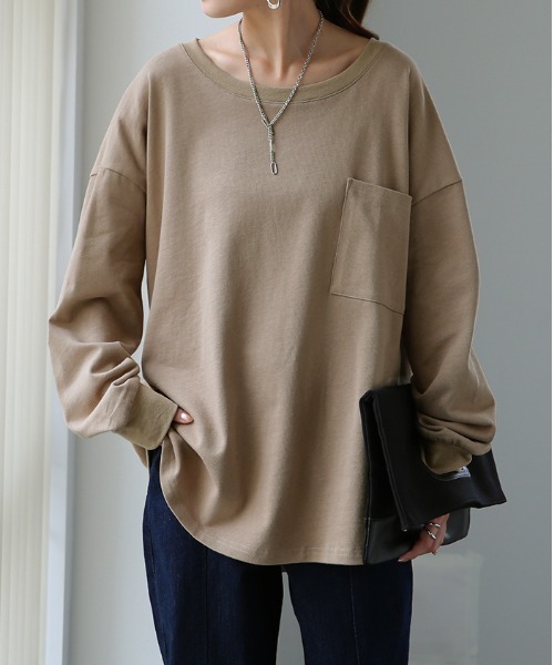 HUG.U(ハグユー)の「ロングTシャツ(Tシャツ/カットソー・レディース・ダークグレー/モカ/ホワイト/ブラック/オリーブ・FREE)」の13枚目の写真