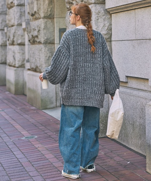 手編み風ローゲージ ミックスニット オーバーサイズカーディガン