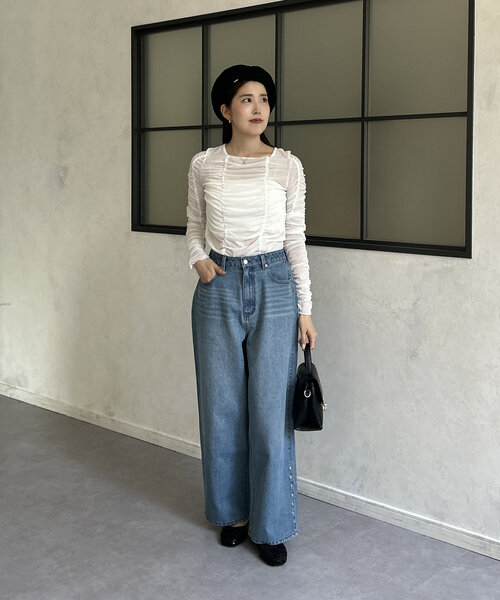 Thevon（ゼボン）の「GLDスタッズ付きベレー帽（キャップ・レディース・ブラック/キャメル・L）」の6枚目の写真