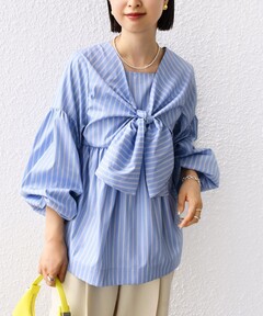 Multi Fabric Shirring Ribbon Blouse/マルチファブリック