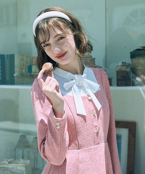 F i.n.t（フィント）の「ヨーク切替カラーツイードワンピース/fint（ワンピース・レディース・レッド/ブルーグレー・FREE）」の2枚目の写真