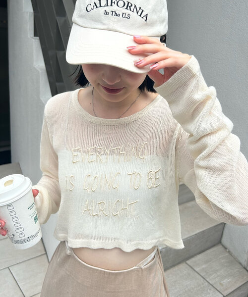 mline（エムライン）の「[mline]シアーロゴニット（ニット/セーター・レディース・アイボリー/グレー/ピンク・FREE）」の4枚目の写真