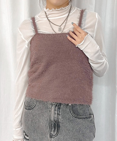 GORGE(ゴージ)の「《ふわモコ質感》レディース フェザーニット ビスチェ トップス キャミ 春秋冬(キャミソール・レディース・アイボリー/チャコールグレー/モカ・F)」の3枚目の写真
