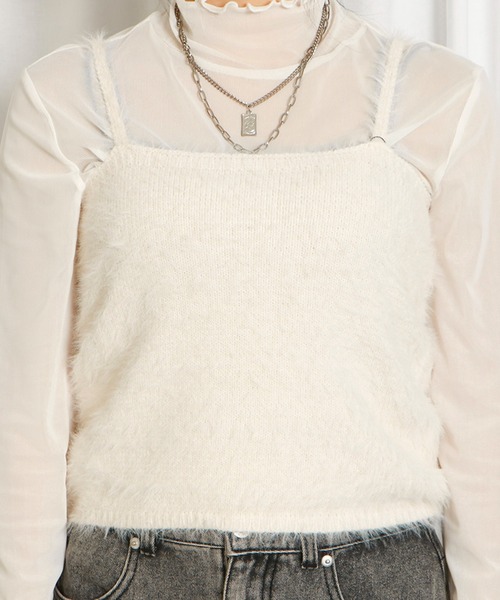 GORGE(ゴージ)の「《ふわモコ質感》レディース フェザーニット ビスチェ トップス キャミ 春秋冬(キャミソール・レディース・アイボリー/チャコールグレー/モカ・F)」の5枚目の写真