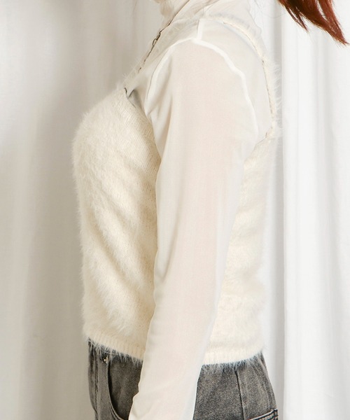 GORGE(ゴージ)の「《ふわモコ質感》レディース フェザーニット ビスチェ トップス キャミ 春秋冬(キャミソール・レディース・アイボリー/チャコールグレー/モカ・F)」の6枚目の写真