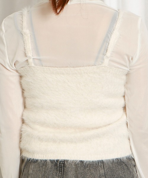 GORGE(ゴージ)の「《ふわモコ質感》レディース フェザーニット ビスチェ トップス キャミ 春秋冬(キャミソール・レディース・アイボリー/チャコールグレー/モカ・F)」の7枚目の写真