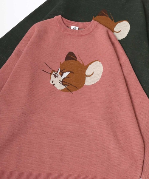 Tom＆Jerry（トムアンドジェリー）の「Tom and Jerry/トムとジェリー キャラクター フロント刺繍 リブライン ジャガードニット セーター（ニット/セーター・レディース・ピンク/グリーン/マスタード/ベージュ/ロイヤルブルー/ワイン/ブラック/アイボリー・M/L）」の7枚目の写真