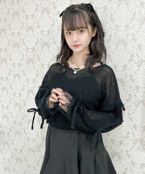 couture BY ROJITA　肩透かしトップス　フリル　地雷　ニット　量産 セール】モヘア透かしニットTOPS（ニット/セーター）｜couture