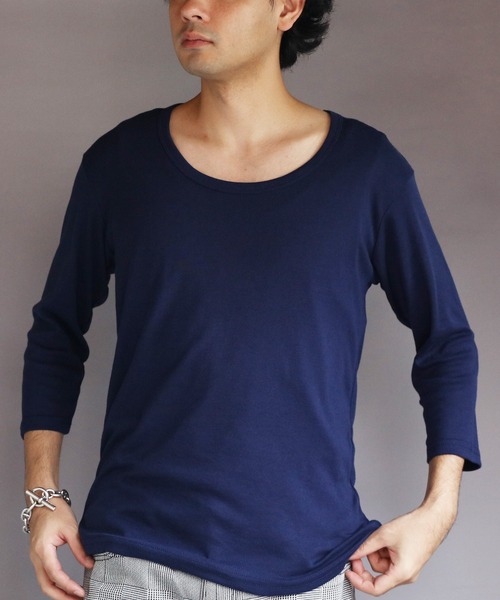 8(eight)(エイト)の「T/CフライスUネック7分袖Tシャツ(Tシャツ/カットソー・メンズ・ネイビー/ホワイト/ブラック/グレー/チャコールグレー・MEDIUM/X-LARGE/LARGE)」の5枚目の写真