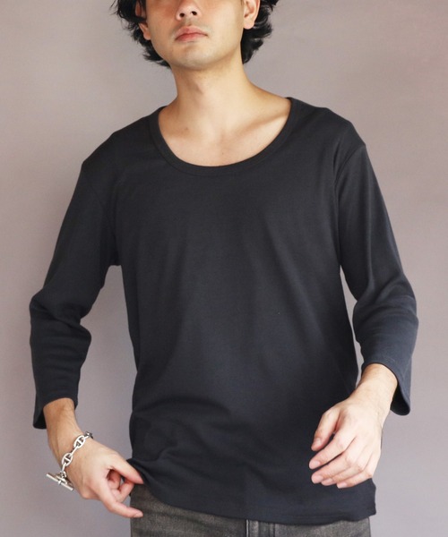 8(eight)(エイト)の「T/CフライスUネック7分袖Tシャツ(Tシャツ/カットソー・メンズ・ネイビー/ホワイト/ブラック/グレー/チャコールグレー・MEDIUM/X-LARGE/LARGE)」の1枚目の写真