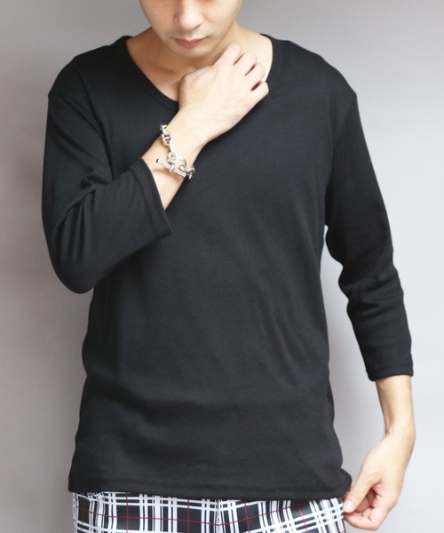 8(eight)(エイト)の「T/CフライスUネック7分袖Tシャツ(Tシャツ/カットソー・メンズ・ネイビー/ホワイト/ブラック/グレー/チャコールグレー・MEDIUM/X-LARGE/LARGE)」の3枚目の写真