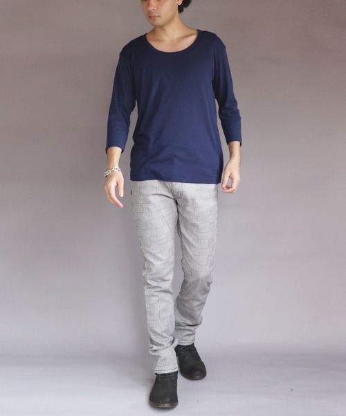 8(eight)(エイト)の「T/CフライスUネック7分袖Tシャツ(Tシャツ/カットソー・メンズ・ネイビー/ホワイト/ブラック/グレー/チャコールグレー・MEDIUM/X-LARGE/LARGE)」の7枚目の写真