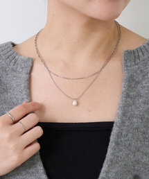 ステンレス×淡水パール 2連ネックレス