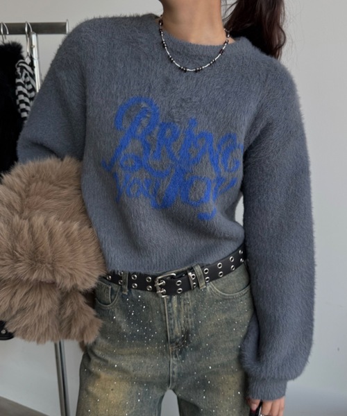 SHAGGIE（シャギー）の「フェザーヤーンソフトタッチロゴボリュームニット（ニット/セーター・レディース・ホワイト/ライトグレー/チャコールグレー・FREE）」の15枚目の写真