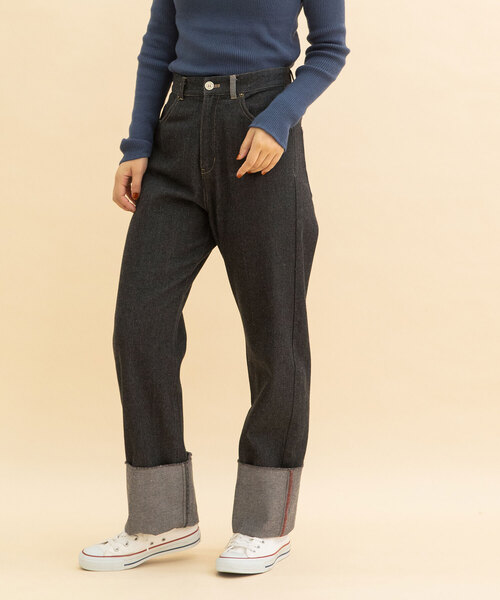 POU DOU DOU(プードゥドゥ)の「裾ロールアップパンツ(デニムパンツ・レディース・ブラック/キナリ・M)」の16枚目の写真