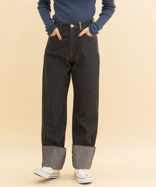 POU DOU DOU(プードゥドゥ)の「裾ロールアップパンツ(デニムパンツ・レディース・ブラック/キナリ・M)」の17枚目の写真
