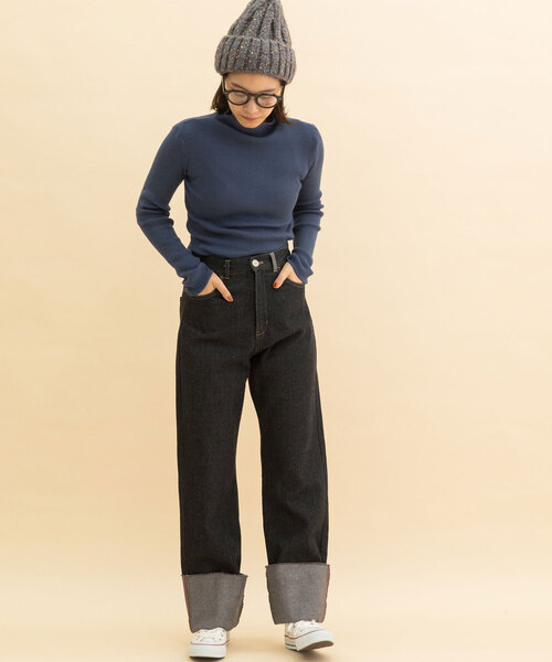 POU DOU DOU(プードゥドゥ)の「裾ロールアップパンツ(デニムパンツ・レディース・ブラック/キナリ・M)」の20枚目の写真